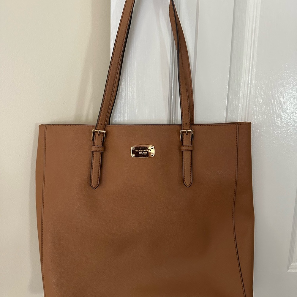 Michael Kors Brown Saffiano Leather Tote Work Bag Shoulder Purse